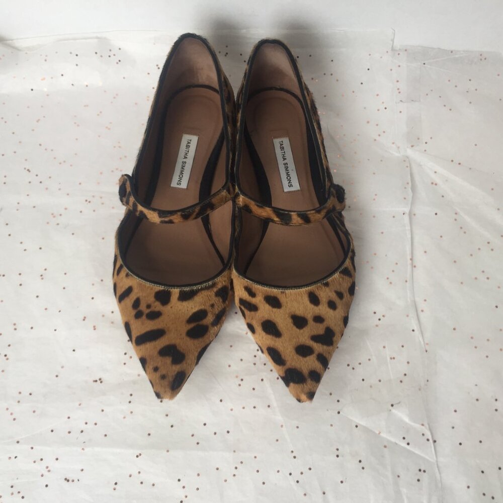 Tabitha Simmons Brown Calf Hair Animal Print Pointed Toe Mary Jane Flats - Sz 36